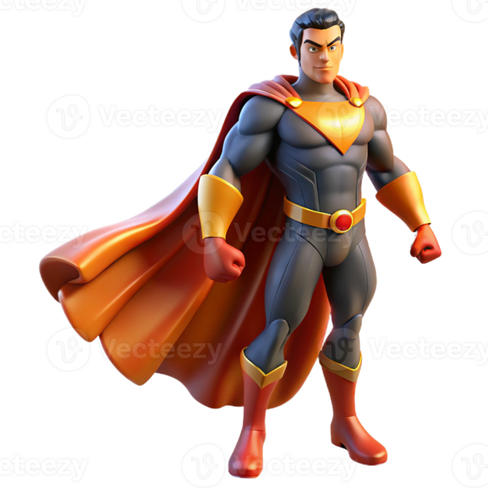 extraordinary rustic Portrait of a powerful superhero with glowing eyes and a flowing cape, standing in a heroic pose. Dramatic, comic book style lighting. Superhero art style exclusive png