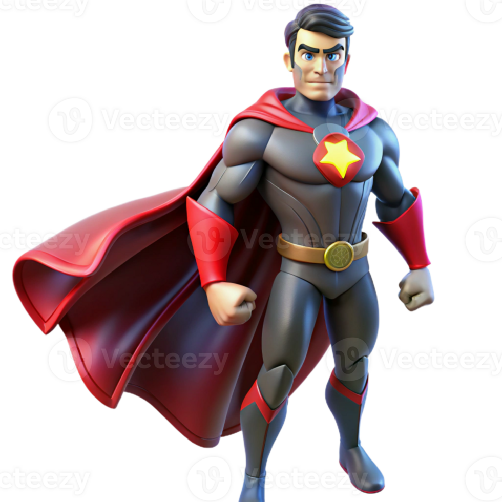 stunning creative Portrait of a powerful superhero with glowing eyes and a flowing cape, standing in a heroic pose. Dramatic, comic book style lighting. Superhero art style exclusive png