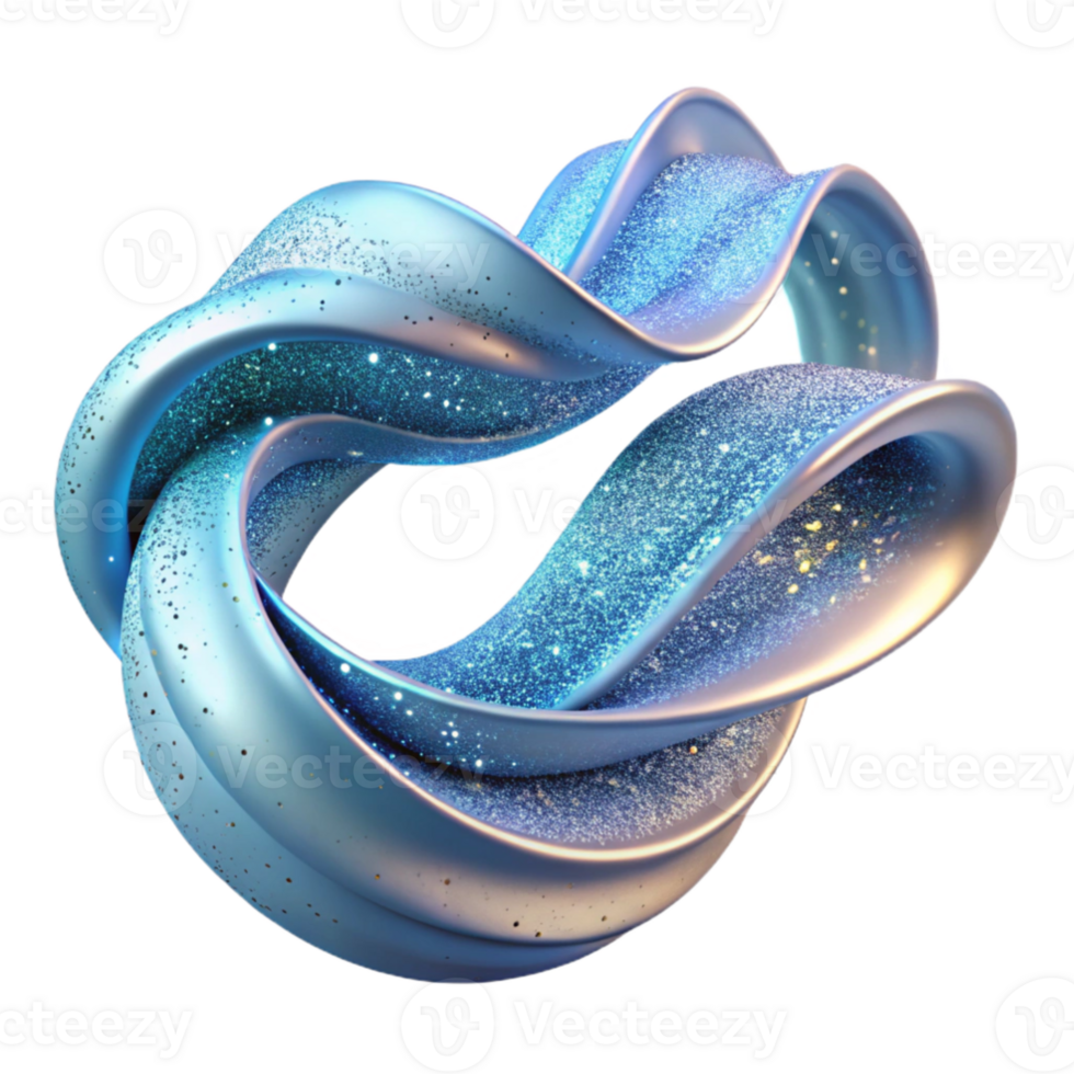 dramatic abstract A flowing, ribbon like form composed of thousands of tiny, shimmering particles, lit by a cool, ethereal glow, in a dreamlike, surrealist style 4K png