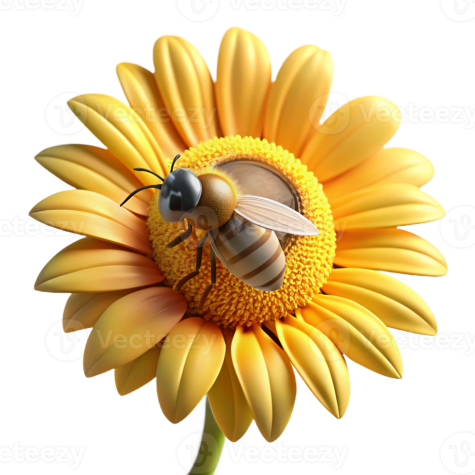 stunning minimalist A close up of a bee collecting pollen from a sunflower, macro photography style, warm sunlight, focus on the intricate details of the bee and flower genuine png