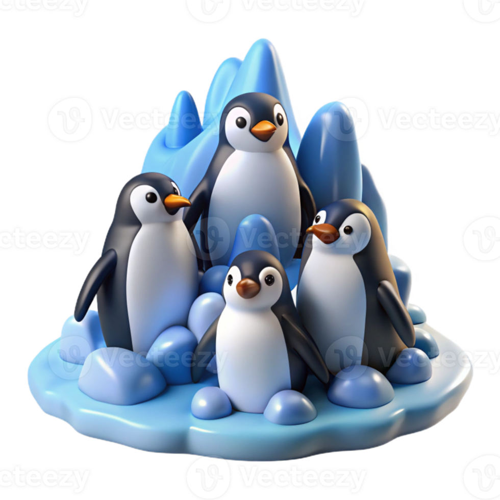 vibrant minimalist A group of penguins huddled together on an icy plain, blizzard conditions, monochrome blue and white color palette, photorealistic style high quality png