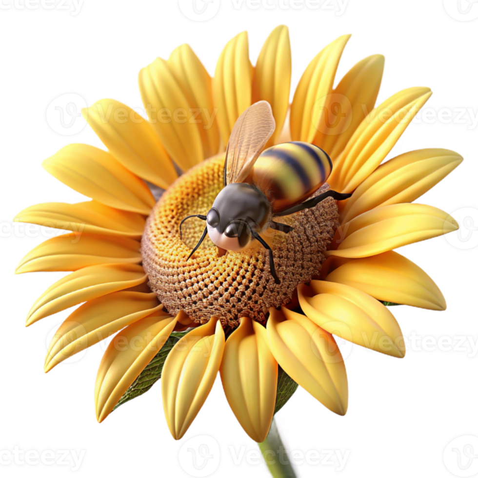 beautiful artistic A close up of a bee collecting pollen from a sunflower, macro photography style, warm sunlight, focus on the intricate details of the bee and flower authentic png