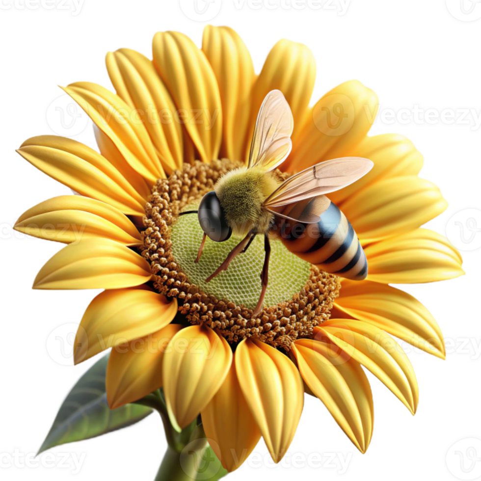 extraordinary abstract A close up of a bee collecting pollen from a sunflower, macro photography style, warm sunlight, focus on the intricate details of the bee and flower detailed png