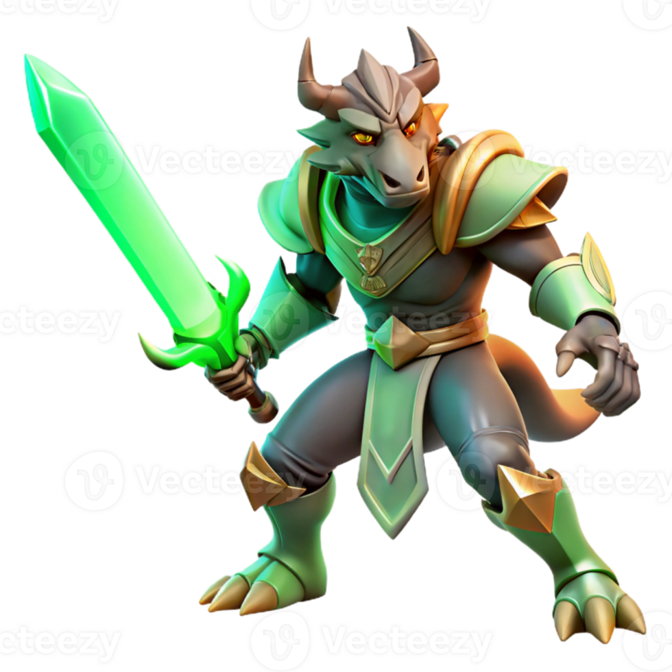 stunning traditional A fierce dragonborn warrior wielding a glowing emerald sword, dynamic pose, dramatic lighting, comic book style 4K png
