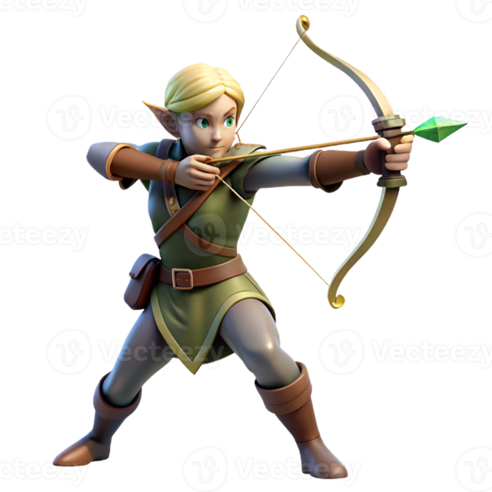 extraordinary contemporary A graceful elf archer aiming at a distant target, sunset lighting, realistic style, Frank Frazetta influence premium png