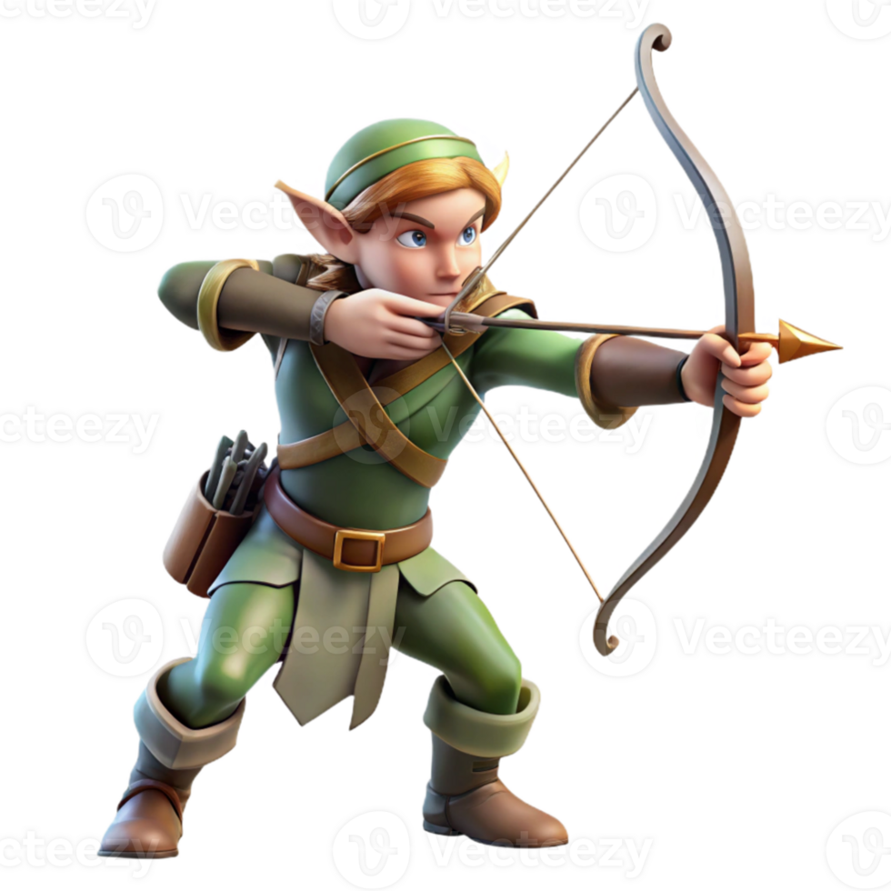 magnificent contemporary A graceful elf archer aiming at a distant target, sunset lighting, realistic style, Frank Frazetta influence high resolution png
