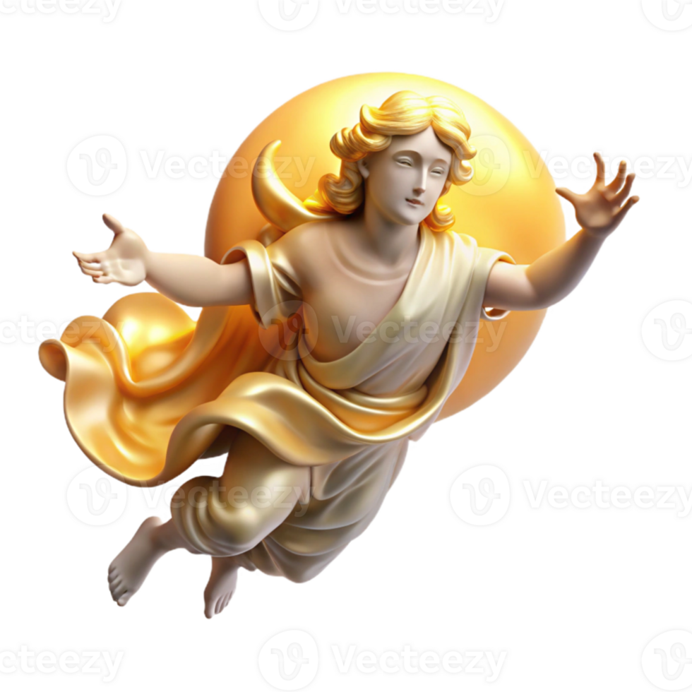 vibrant rustic A celestial being descending from the heavens, golden light, Renaissance style, Michelangelo influence high quality png