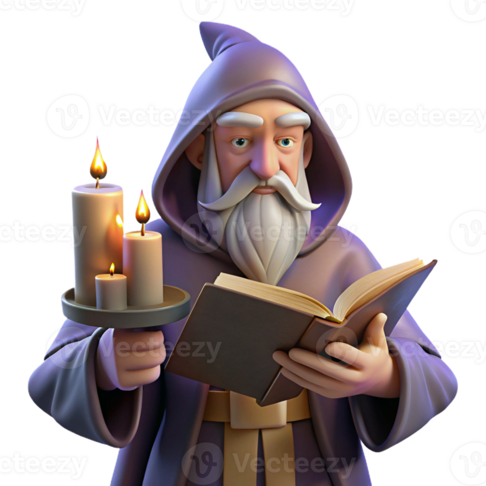 extraordinary minimalist A wise old wizard reading a spellbook in his tower, candlelight, fantasy art style, Donato Giancola influence professional png