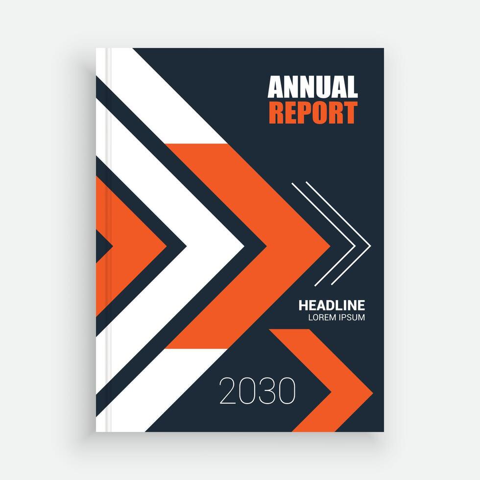 an annual report cover with orange and white geometric shapes vector