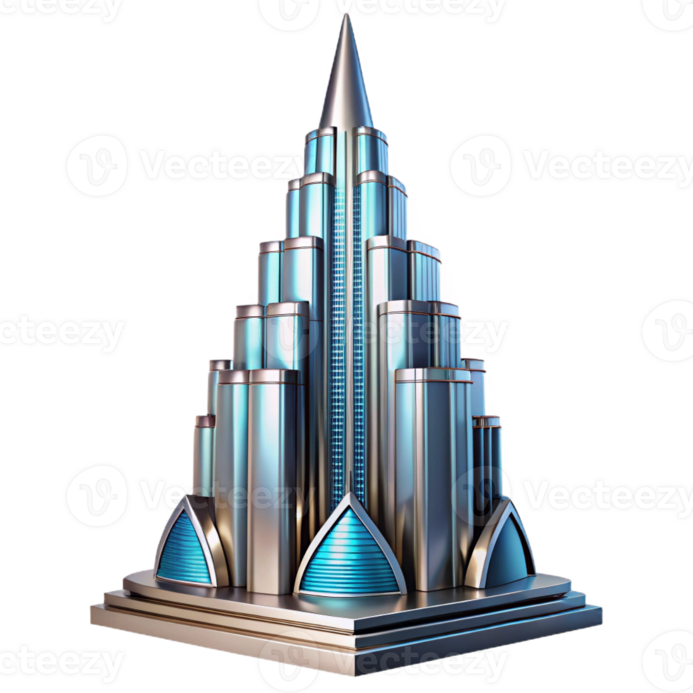 serene artistic Art Deco skyscraper, chrome and glass, sharp lines, volumetric lighting, highly detailed, cinematic render, 8k, original png