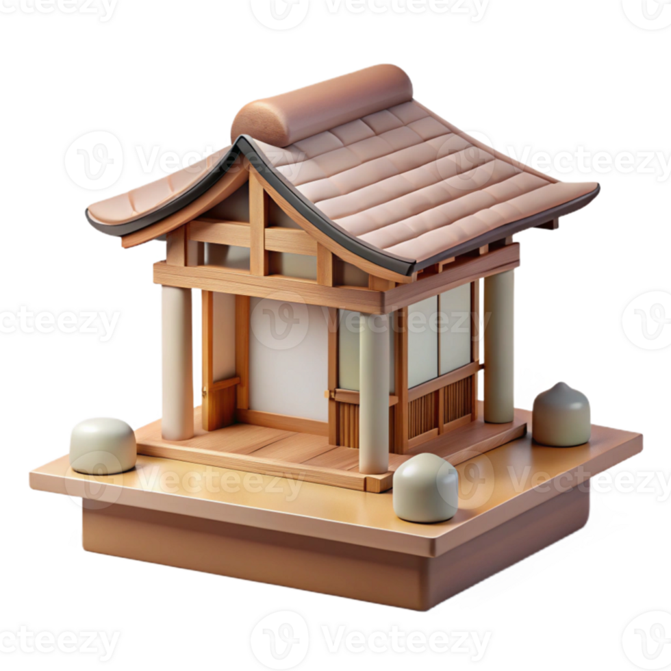 serene creative Japanese tea house, minimalist design, natural wood and paper, soft natural light, serene atmosphere, watercolor painting style, authentic png
