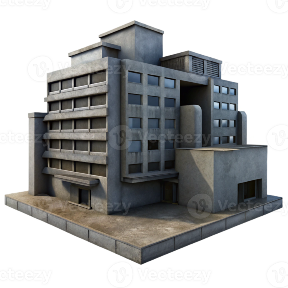 impressive abstract Brutalism inspired concrete apartment complex, harsh shadows, overcast sky, dystopian atmosphere, photorealistic, dark and gritty, professional png