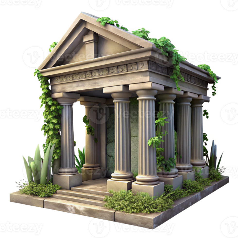 stunning classic Ruined Greek temple, overgrown with vines, dramatic lighting, classical architecture, digital painting, professional png