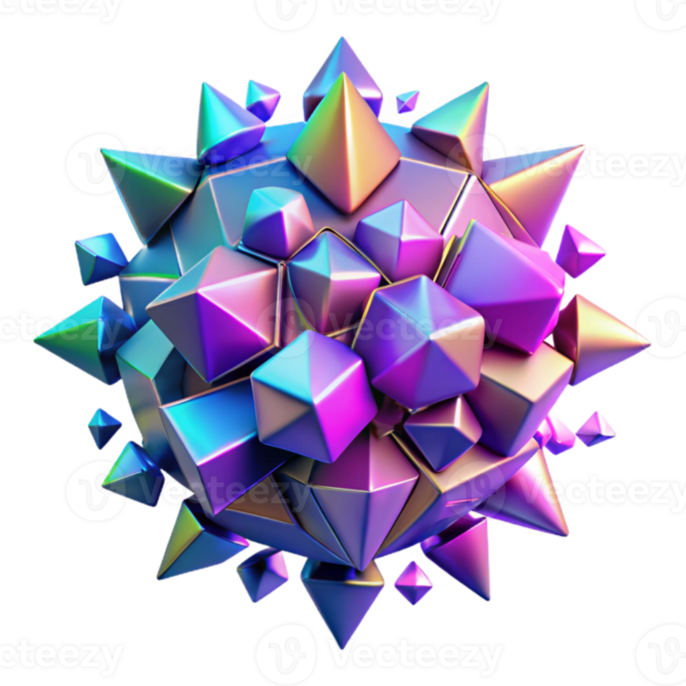 stunning traditional A chaotic explosion of geometric shapes, vibrant and neon colored, with hard shadows cast by an unseen light source, cyberpunk style premium png