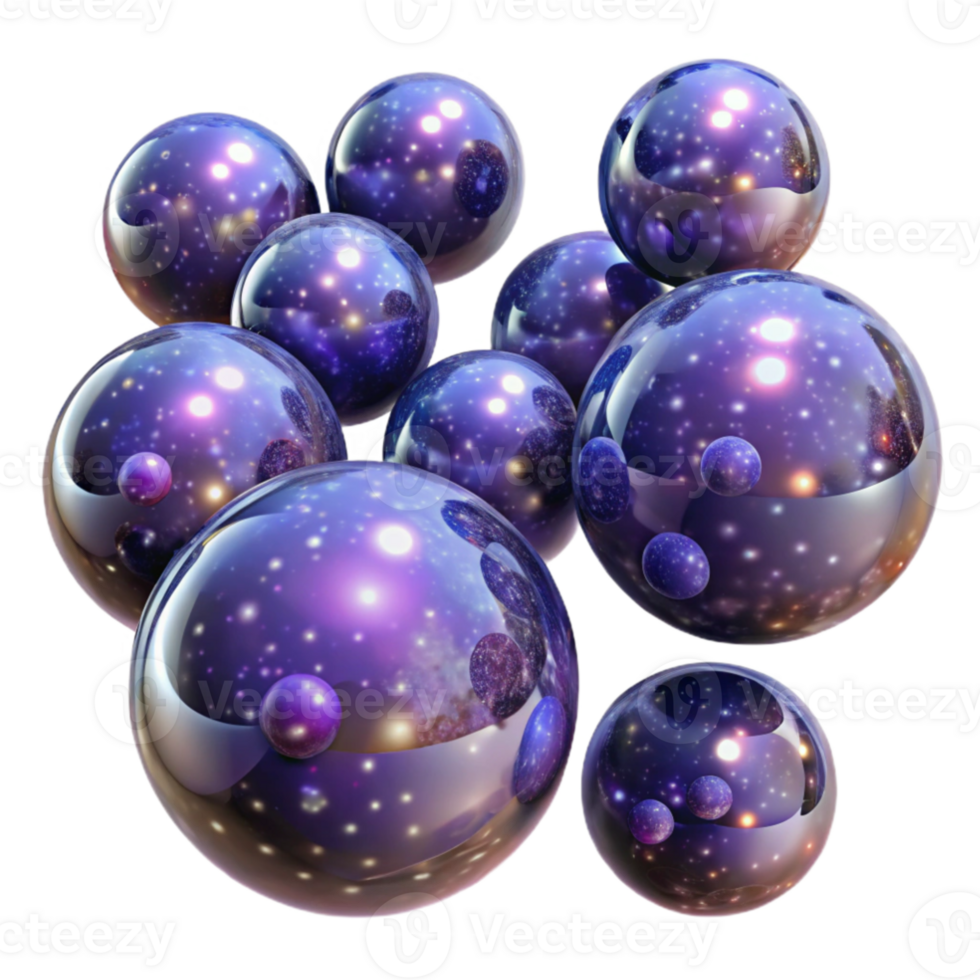 beautiful rustic A field of floating, translucent spheres, each containing a miniature galaxy, illuminated by starlight, rendered in a cosmic horror style high quality png