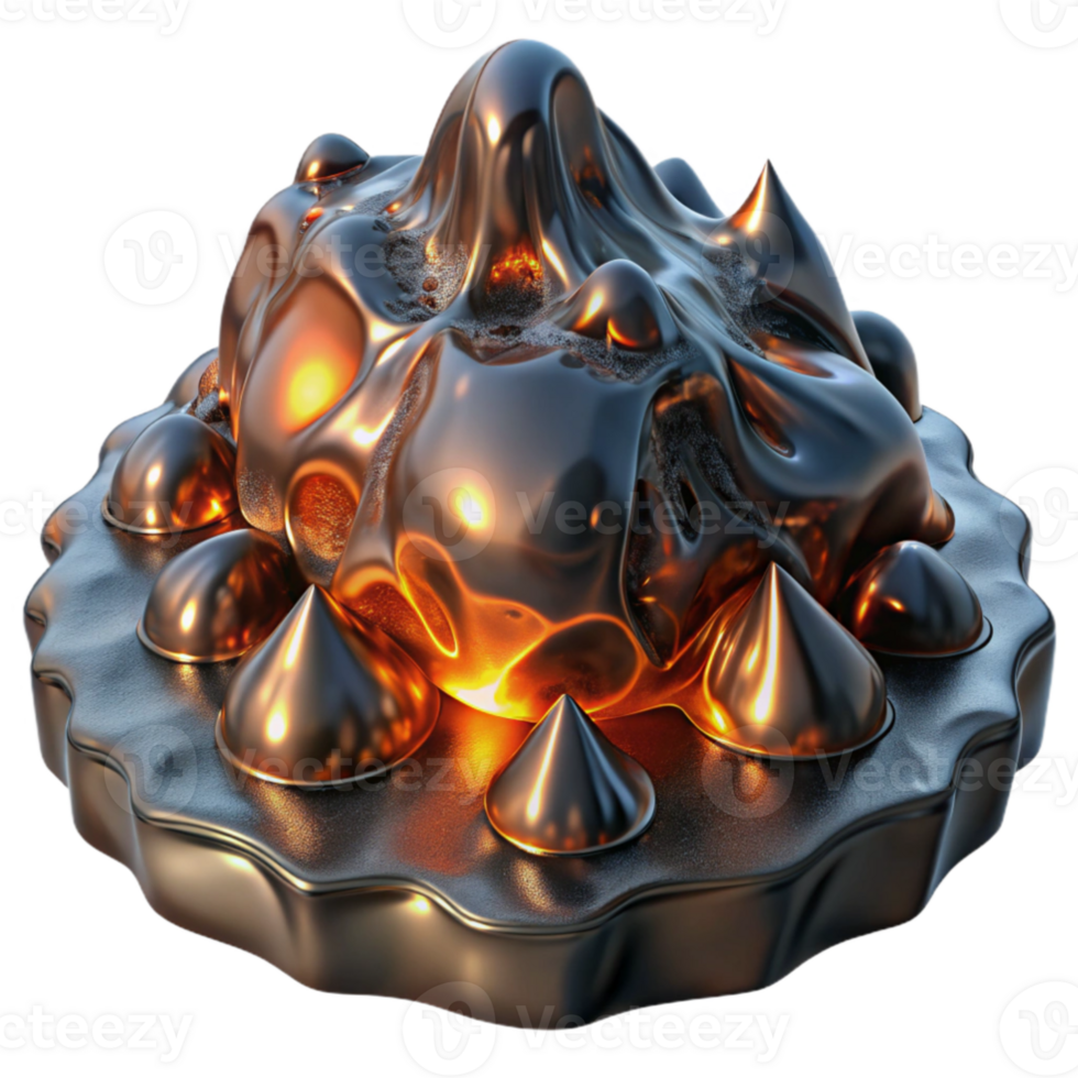 elegant abstract A turbulent sea of liquid metal, reflecting distorted images of an unseen environment, lit by a flickering, firelight, rendered in a dark, surrealist style 4K png