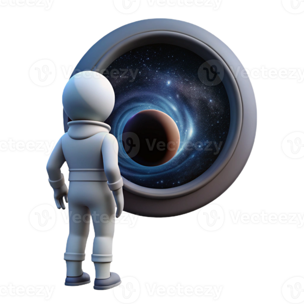 beautiful modern A lone astronaut gazing at a massive, swirling black hole through the window of their spaceship, realistic style, dramatic lighting exclusive png
