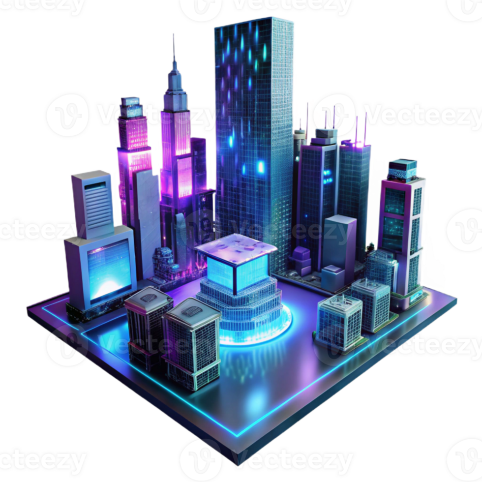 stunning classic A futuristic cityscape at night, towering holographic advertisements shimmering in the rain, cyberpunk style, neon lighting original png