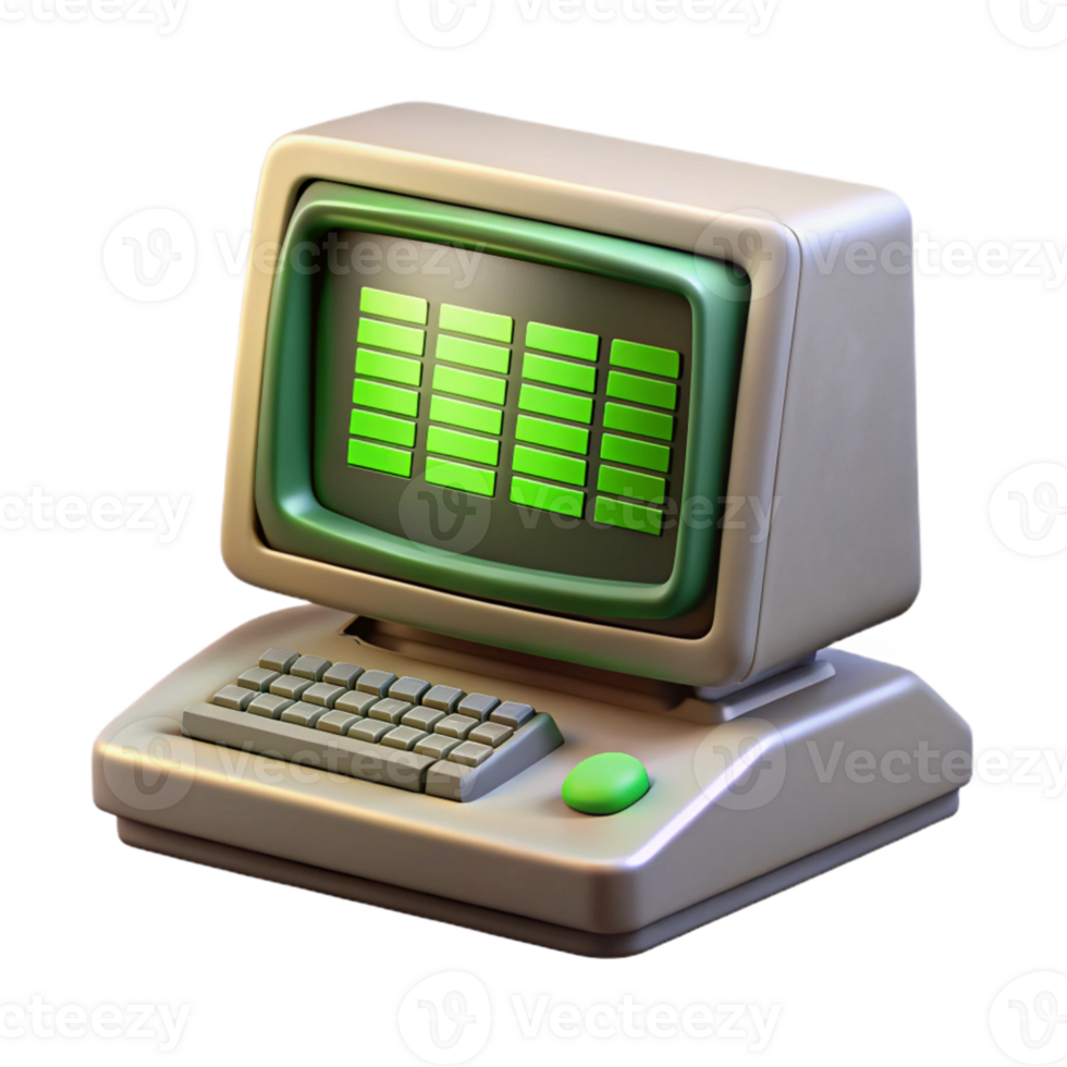 extraordinary creative A retro computer terminal displaying complex code, pixel art style, green monochrome lighting high resolution png