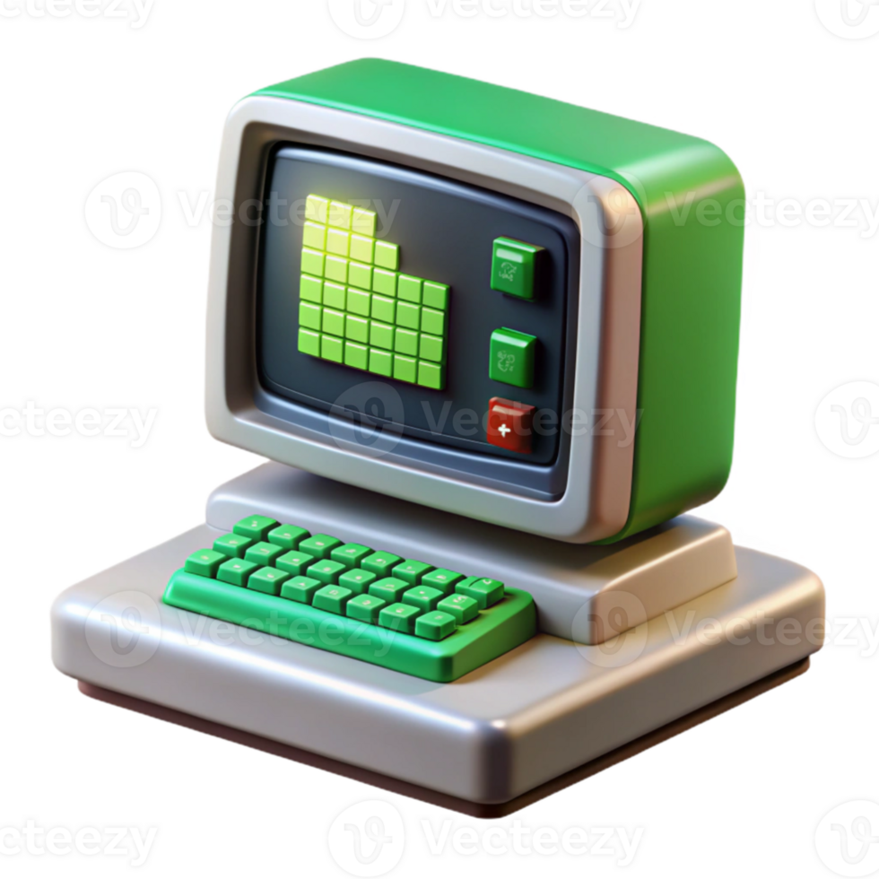 stunning artistic A retro computer terminal displaying complex code, pixel art style, green monochrome lighting original png