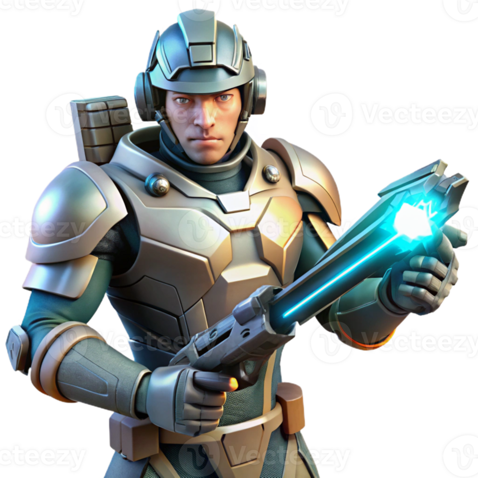 dramatic abstract A futuristic soldier in power armor holding a glowing energy weapon, science fiction style, dynamic lighting 4K png