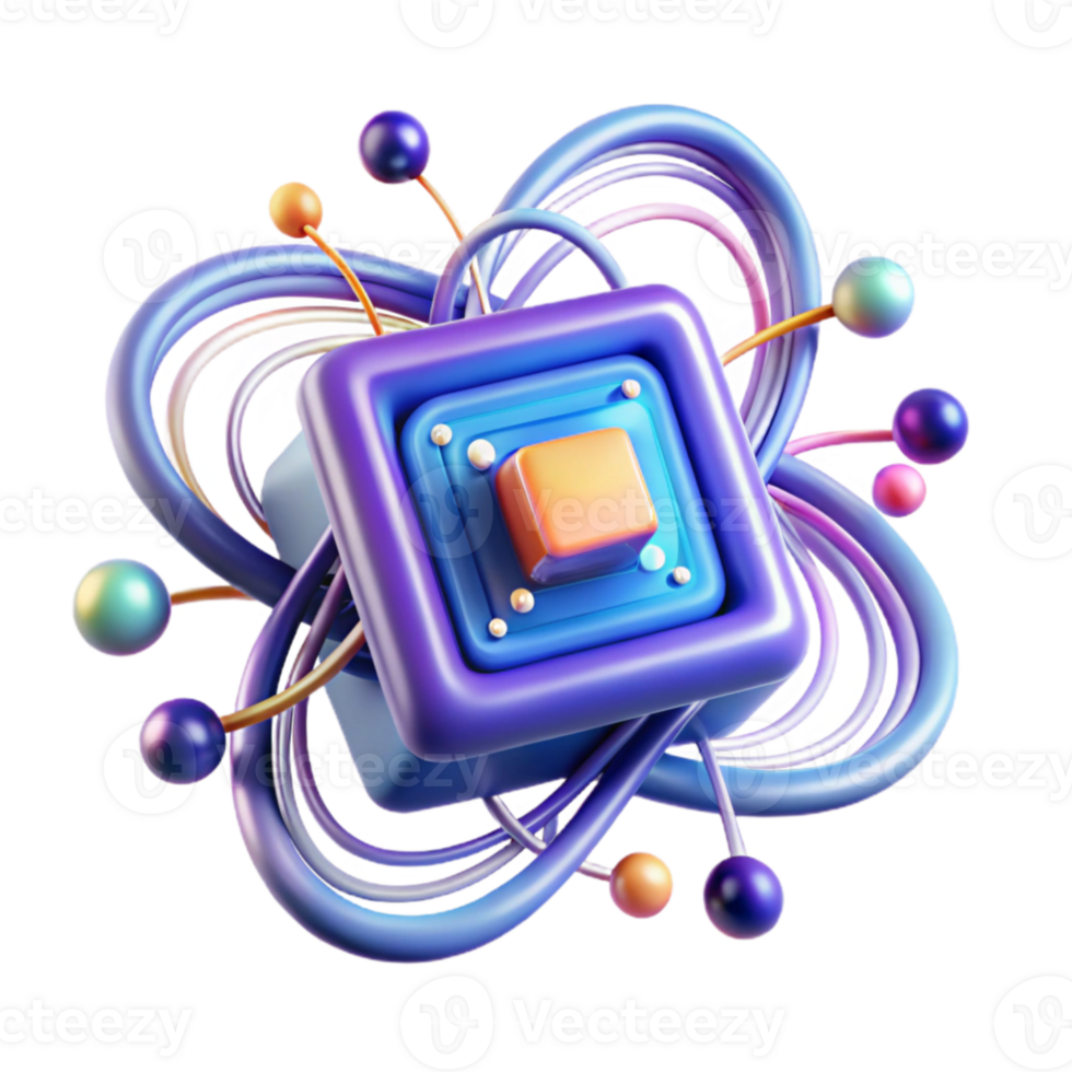 impressive vintage A quantum computer processing information, visualized as swirling particles and light trails, abstract style, bright and colorful lighting authentic png