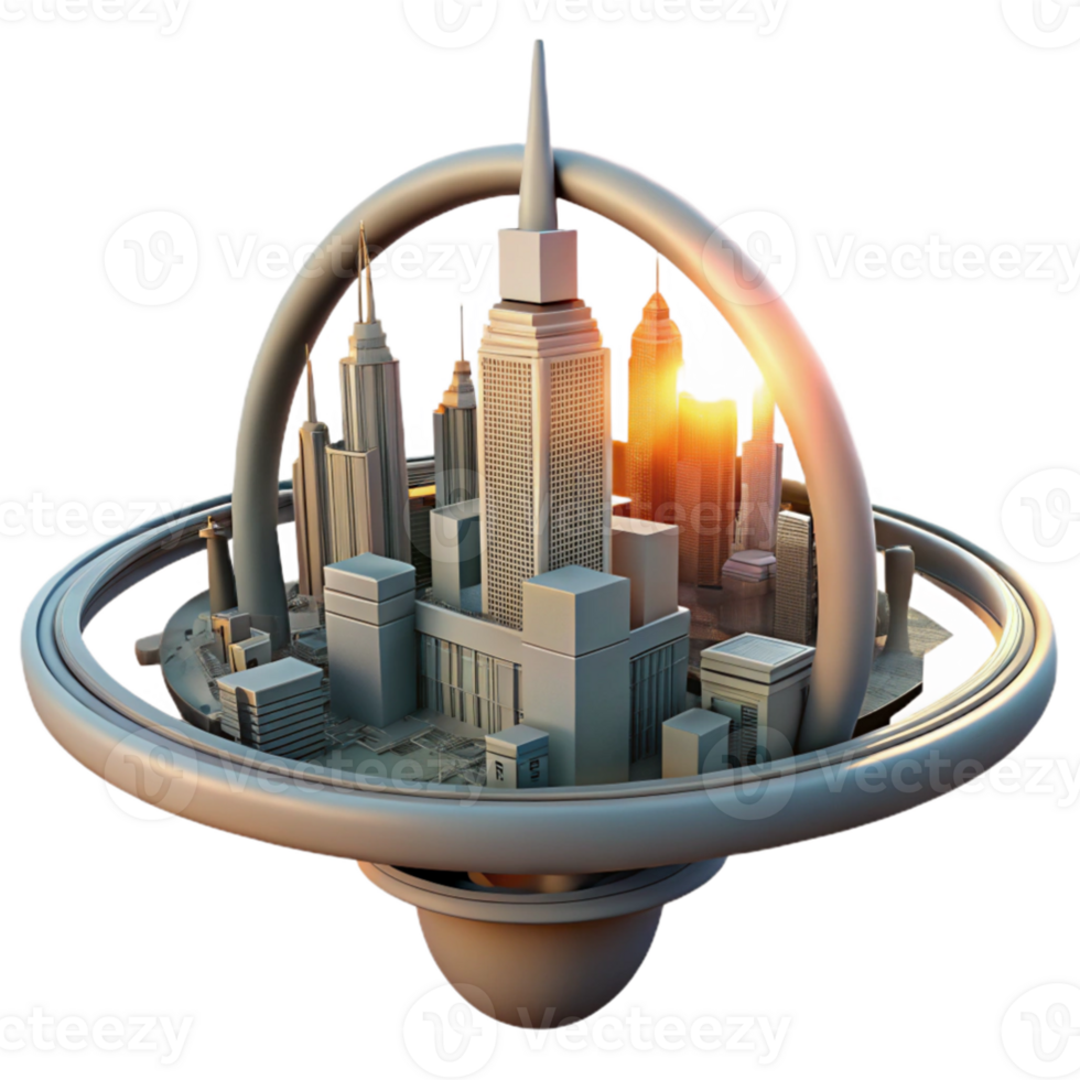 vibrant artistic A futuristic city built on a giant, orbiting ring, science fiction style, sunset lighting high quality png