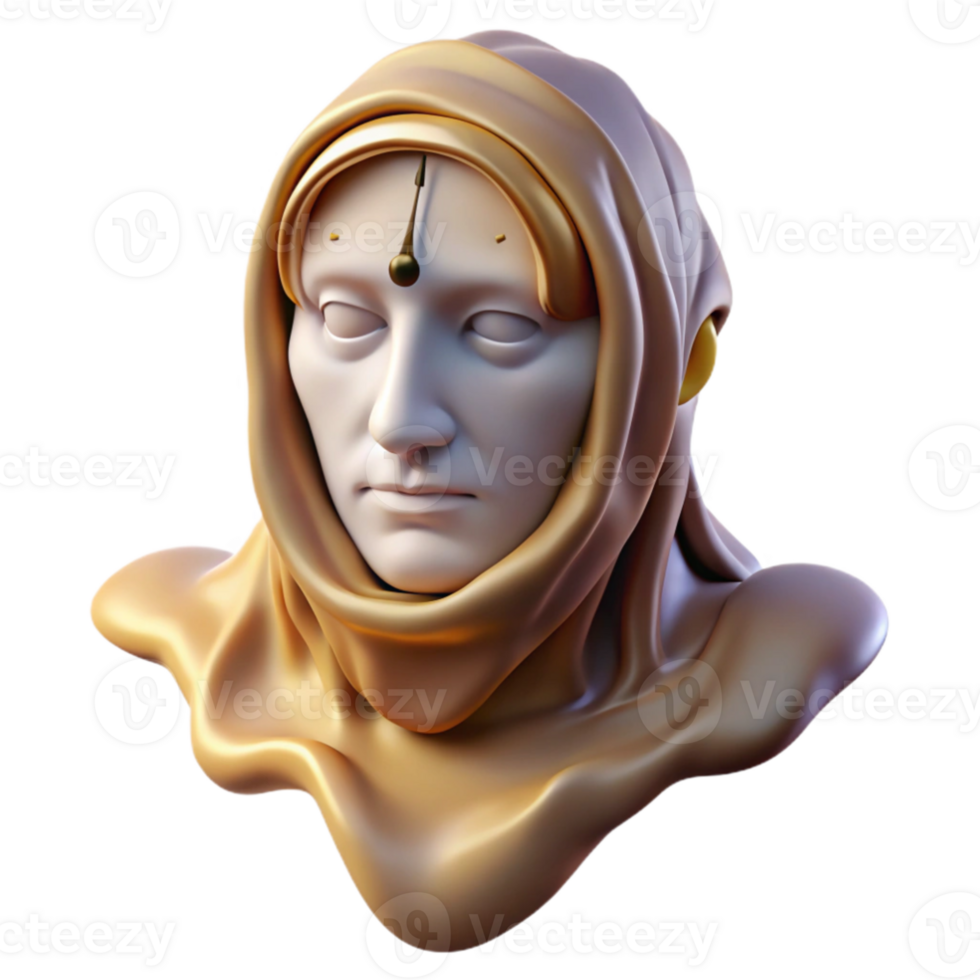 impressive contemporary A surreal portrait of a melting clock draped over a human head, the face obscured, Dali esque style 4K png