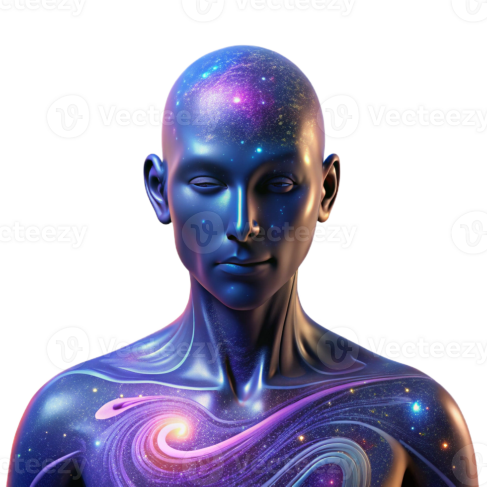 elegant traditional An abstract portrait of a human form composed of swirling galaxies and nebulae, cosmic and vibrant, no distinct facial features professional png