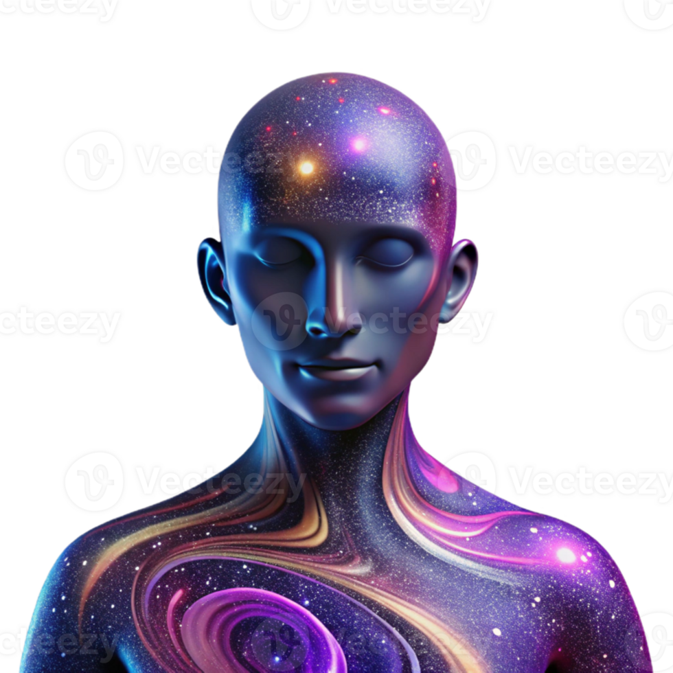 extraordinary vintage An abstract portrait of a human form composed of swirling galaxies and nebulae, cosmic and vibrant, no distinct facial features genuine png