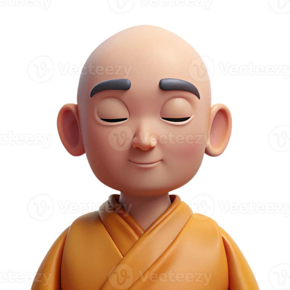 dramatic creative A serene portrait of a meditating monk with closed eyes and a peaceful expression, soft, natural lighting detailed png