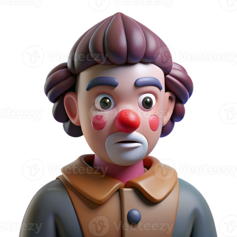 beautiful creative Portrait of a clown with exaggerated features and a melancholic expression, stark contrasting light and shadow, unsettling and dramatic authentic png
