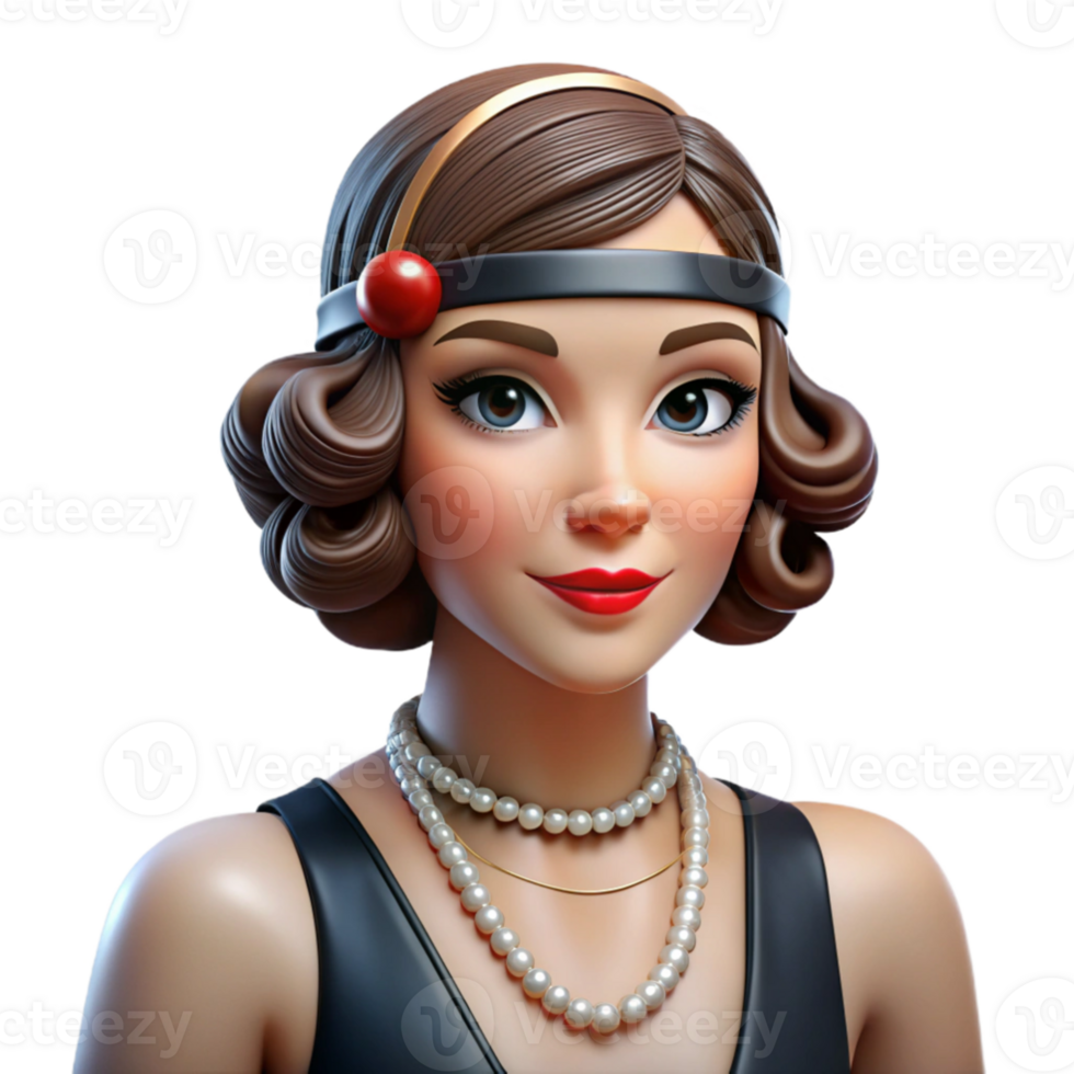 beautiful traditional A glamorous portrait of a woman with 1920s flapper attire and a bold red lip, art deco style, dramatic stage lighting genuine png