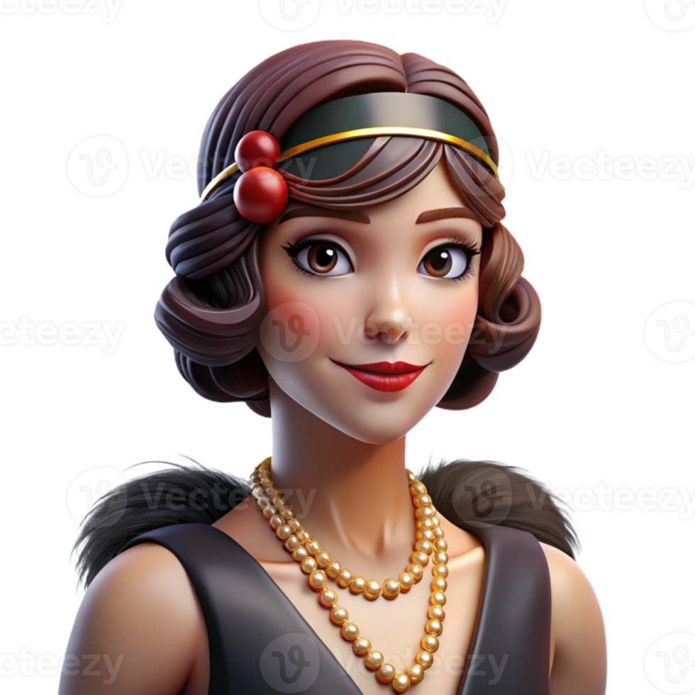 stunning rustic A glamorous portrait of a woman with 1920s flapper attire and a bold red lip, art deco style, dramatic stage lighting exclusive png
