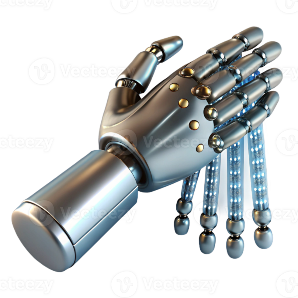 dramatic abstract A single, sleek silver robotic hand reaching out to touch a shimmering data stream composed of binary code, dramatic chiaroscuro lighting detailed png