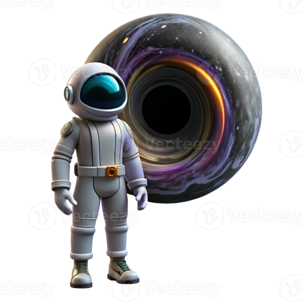 impressive creative A lone astronaut wearing a futuristic spacesuit, gazing at a colossal black hole, vibrant nebulae swirling around it, cosmic horror style genuine png