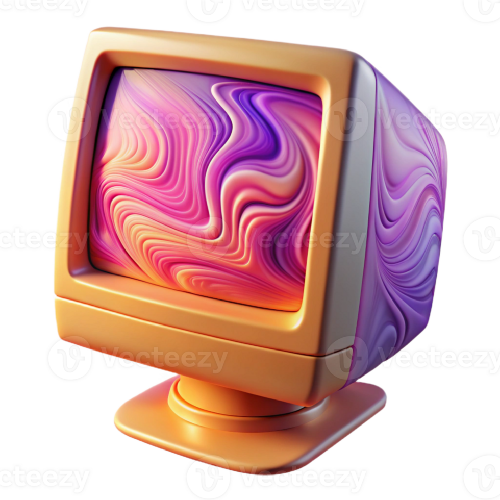 serene abstract A vintage computer monitor displaying a swirling vortex of vibrant fractal patterns, bathed in the warm glow of CRT phosphors, vaporwave aesthetic detailed png