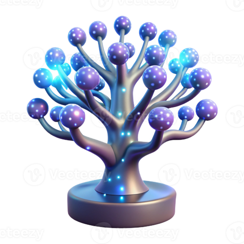 serene classic A futuristic, bioluminescent tree with glowing branches reaching towards a night sky filled with binary code, ethereal and mystical style professional png