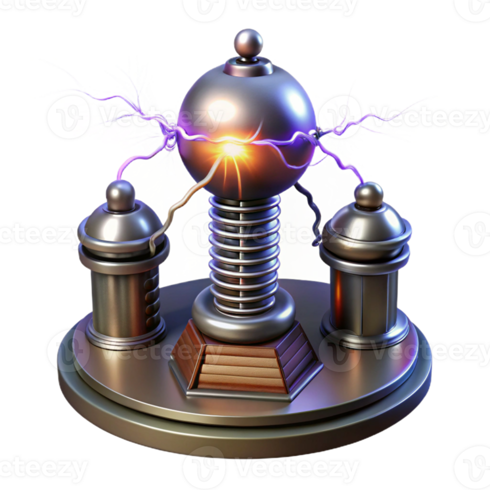 stunning rustic A highly detailed, photorealistic rendering of a levitating Tesla coil emitting powerful electrical arcs, dramatic lighting, mad scientist laboratory setting high quality png