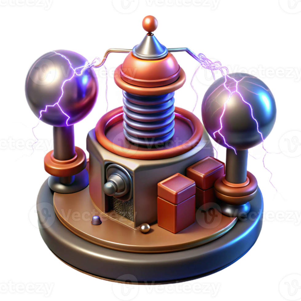 elegant minimalist A highly detailed, photorealistic rendering of a levitating Tesla coil emitting powerful electrical arcs, dramatic lighting, mad scientist laboratory setting professional png