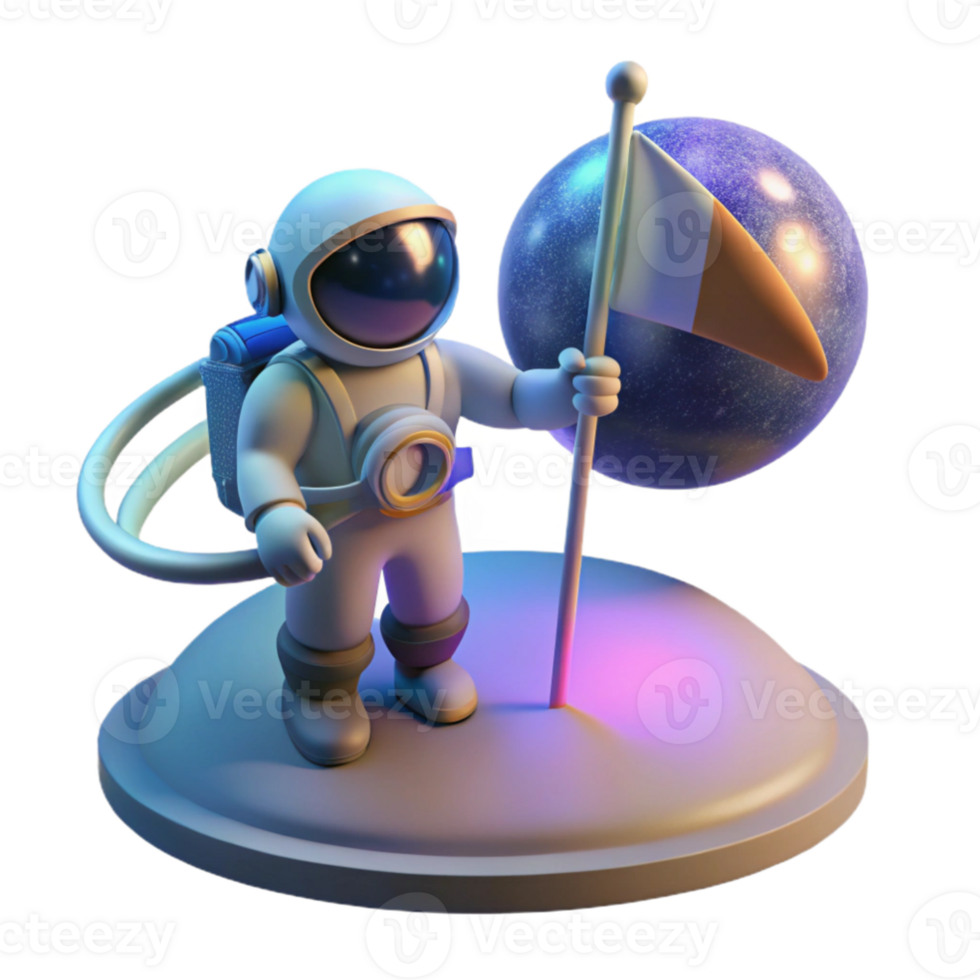 impressive abstract A lone astronaut planting a bioluminescent flag on a distant planet, the planet's rings visible in the sky, lit by the eerie glow of the flag, digital art style genuine png