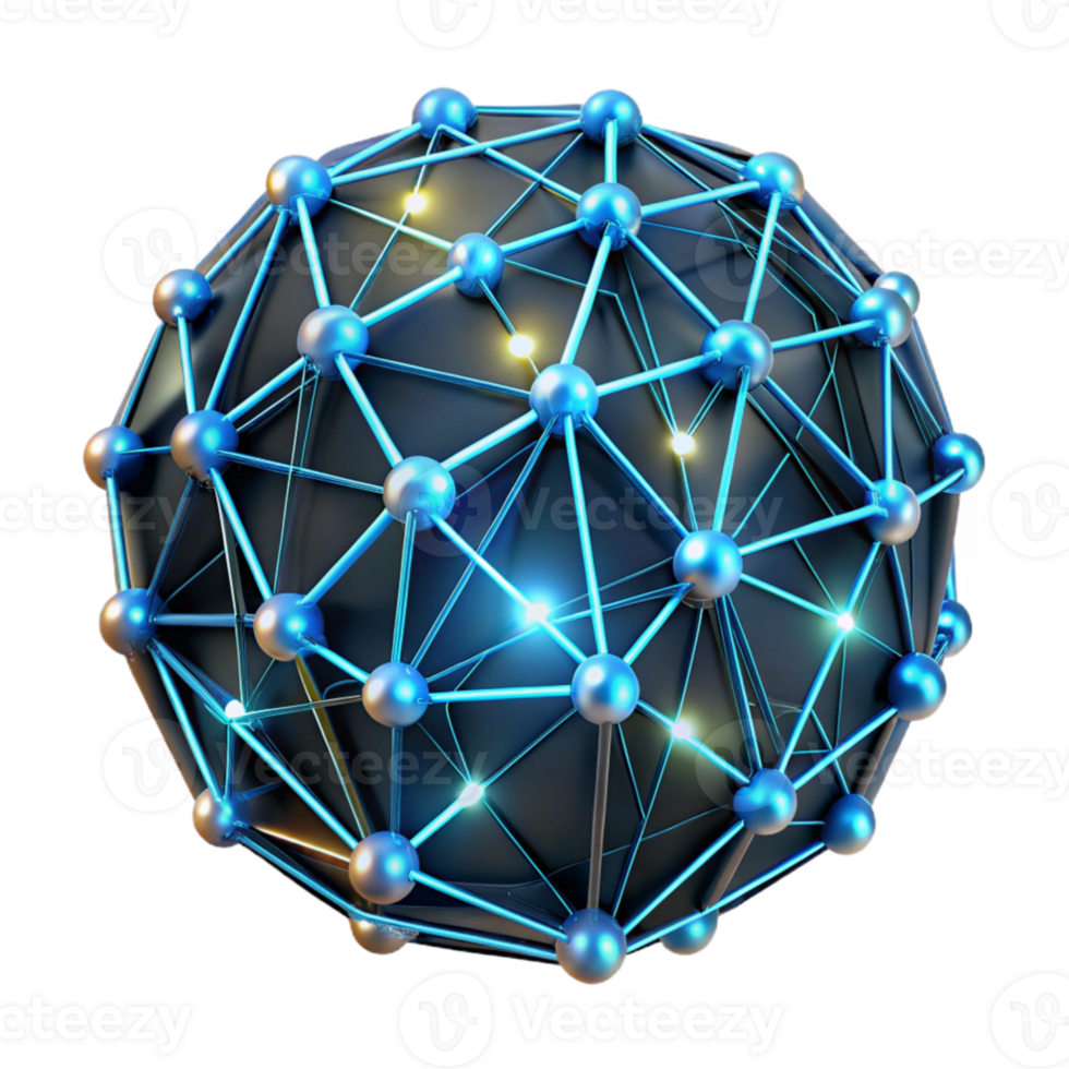 elegant creative A network of interconnected glowing nodes forming the shape of a human brain, complex patterns, dark background with bright neon lines detailed png