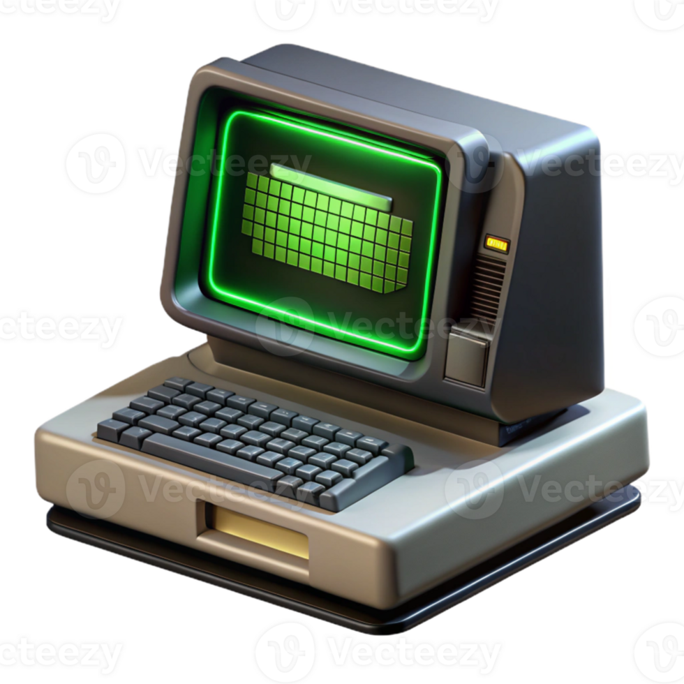 elegant abstract A vintage computer terminal displaying cryptic code, green text on a black screen, scanlines and CRT distortion, dim ambient lighting high quality png