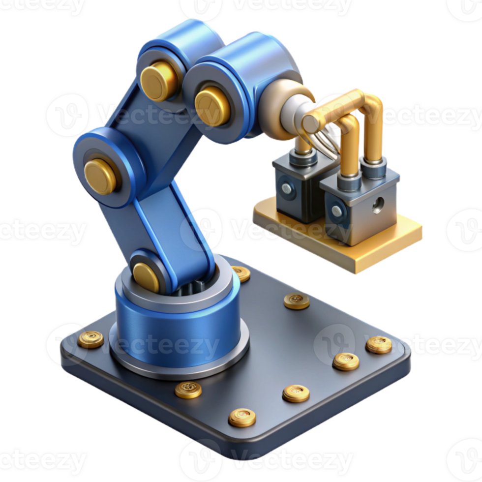 magnificent minimalist A robotic arm assembling a complex microchip, precise movements, metallic and silicon textures, studio lighting 4K png