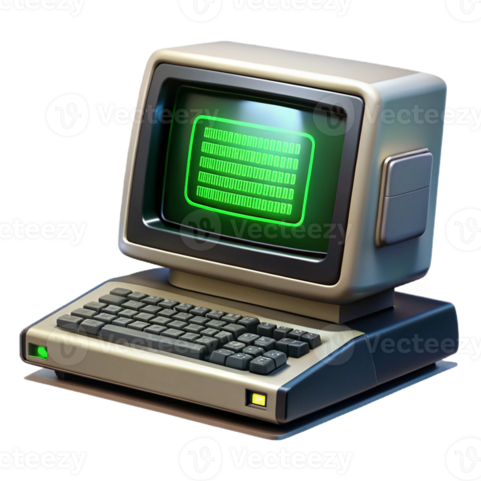 magnificent creative A vintage computer terminal displaying cryptic code, green text on a black screen, scanlines and CRT distortion, dim ambient lighting exclusive png