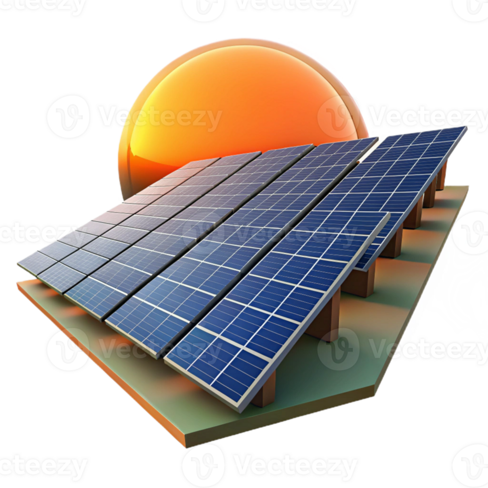 magnificent minimalist A field of solar panels stretching towards the horizon, reflecting the setting sun, warm colors, photorealistic style authentic png
