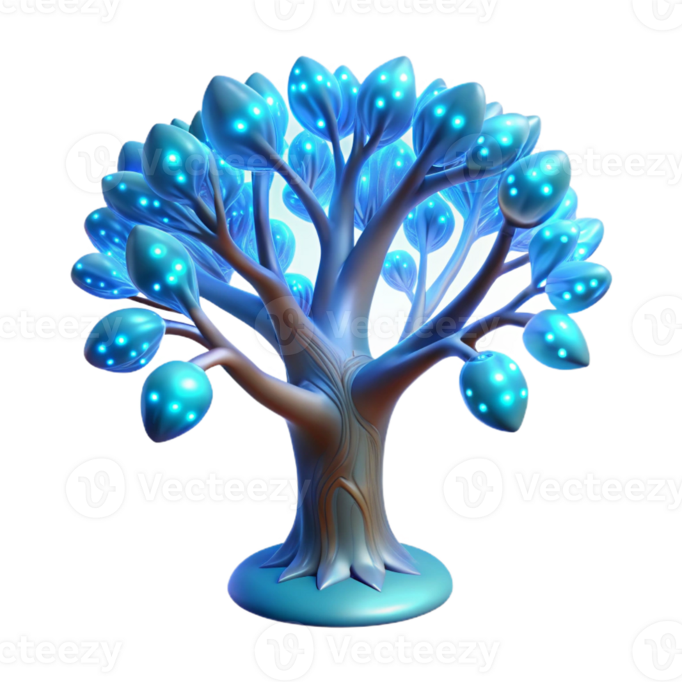 impressive modern A bioluminescent tree in a dark forest, glowing branches and leaves, magical realism style, ethereal light detailed png