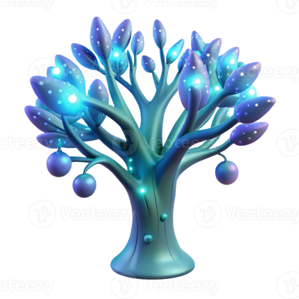elegant minimalist A bioluminescent tree in a dark forest, glowing branches and leaves, magical realism style, ethereal light authentic png