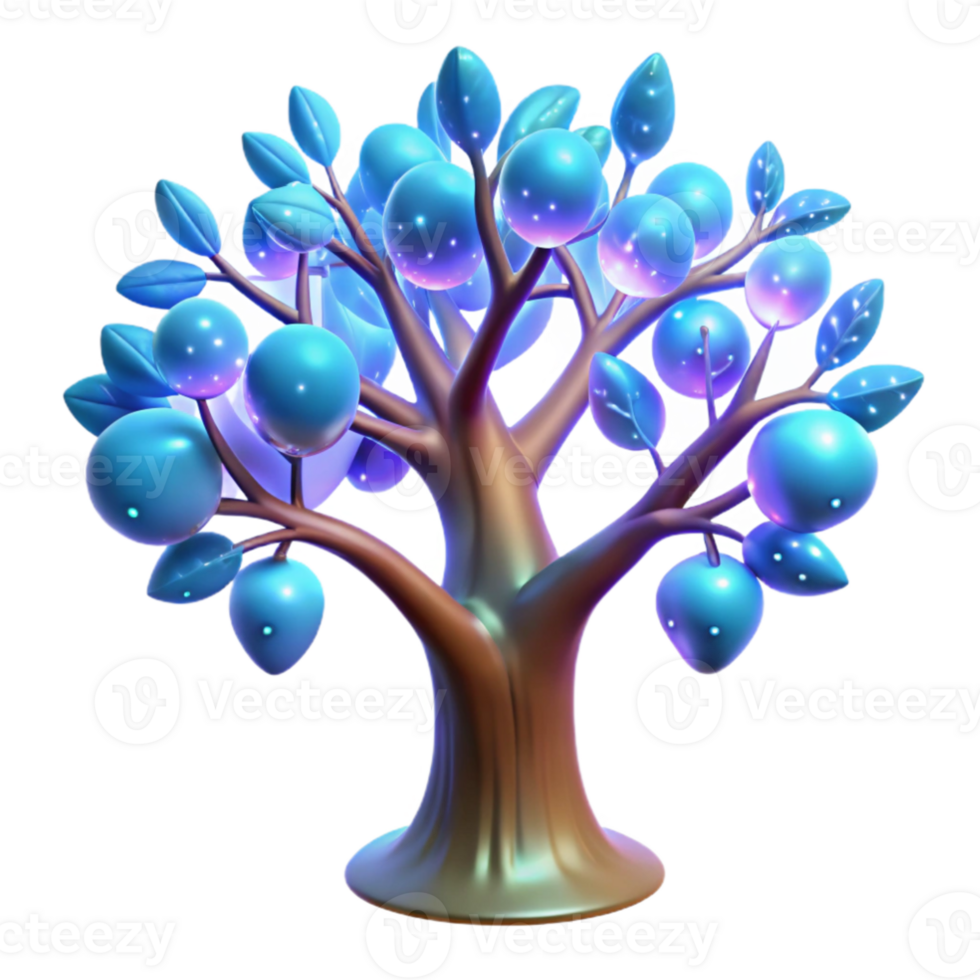 dramatic abstract A bioluminescent tree in a dark forest, glowing branches and leaves, magical realism style, ethereal light premium png