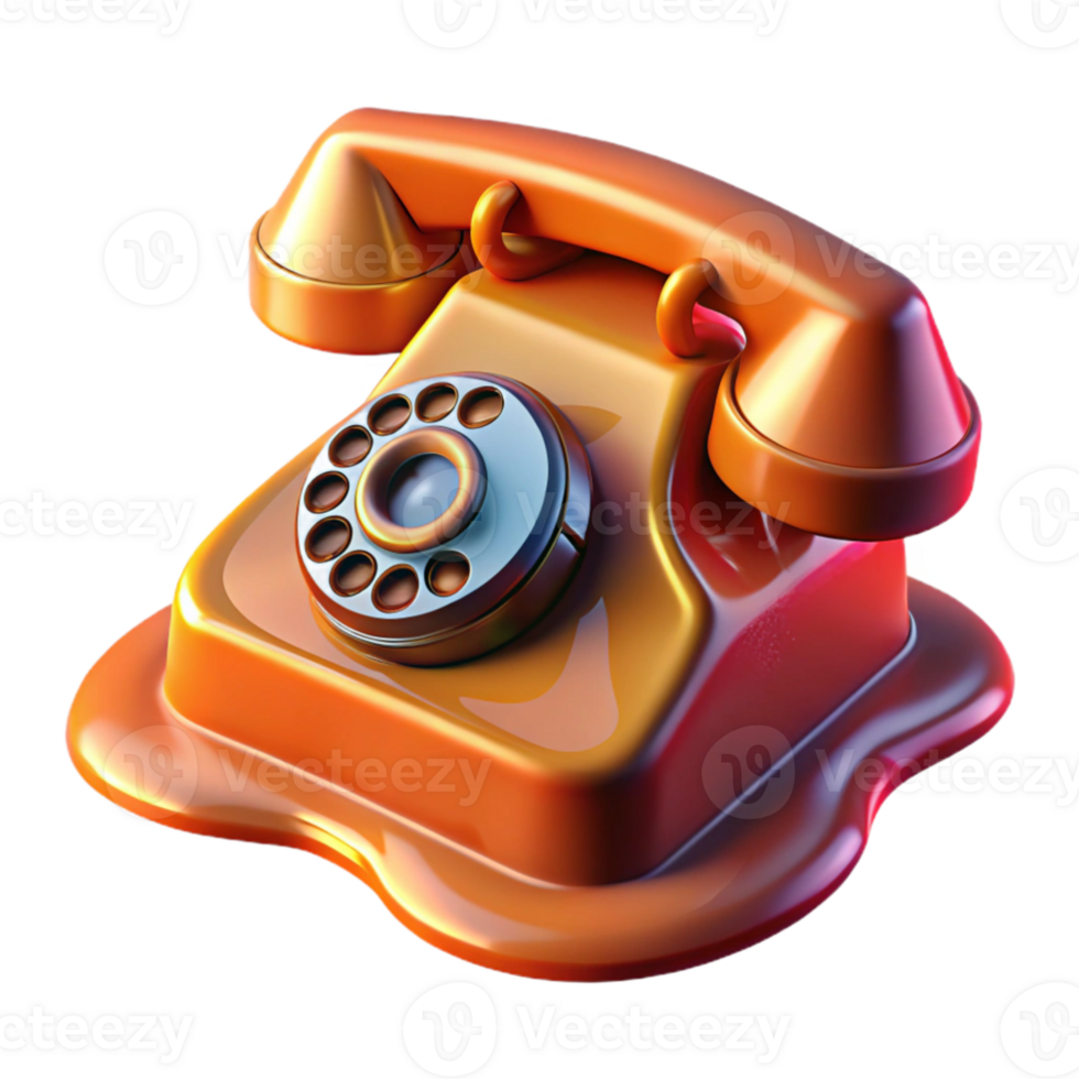 magnificent creative A vintage rotary phone melting into a puddle of liquid metal, vibrant orange and red hues, lit by a harsh, spotlight effect genuine png